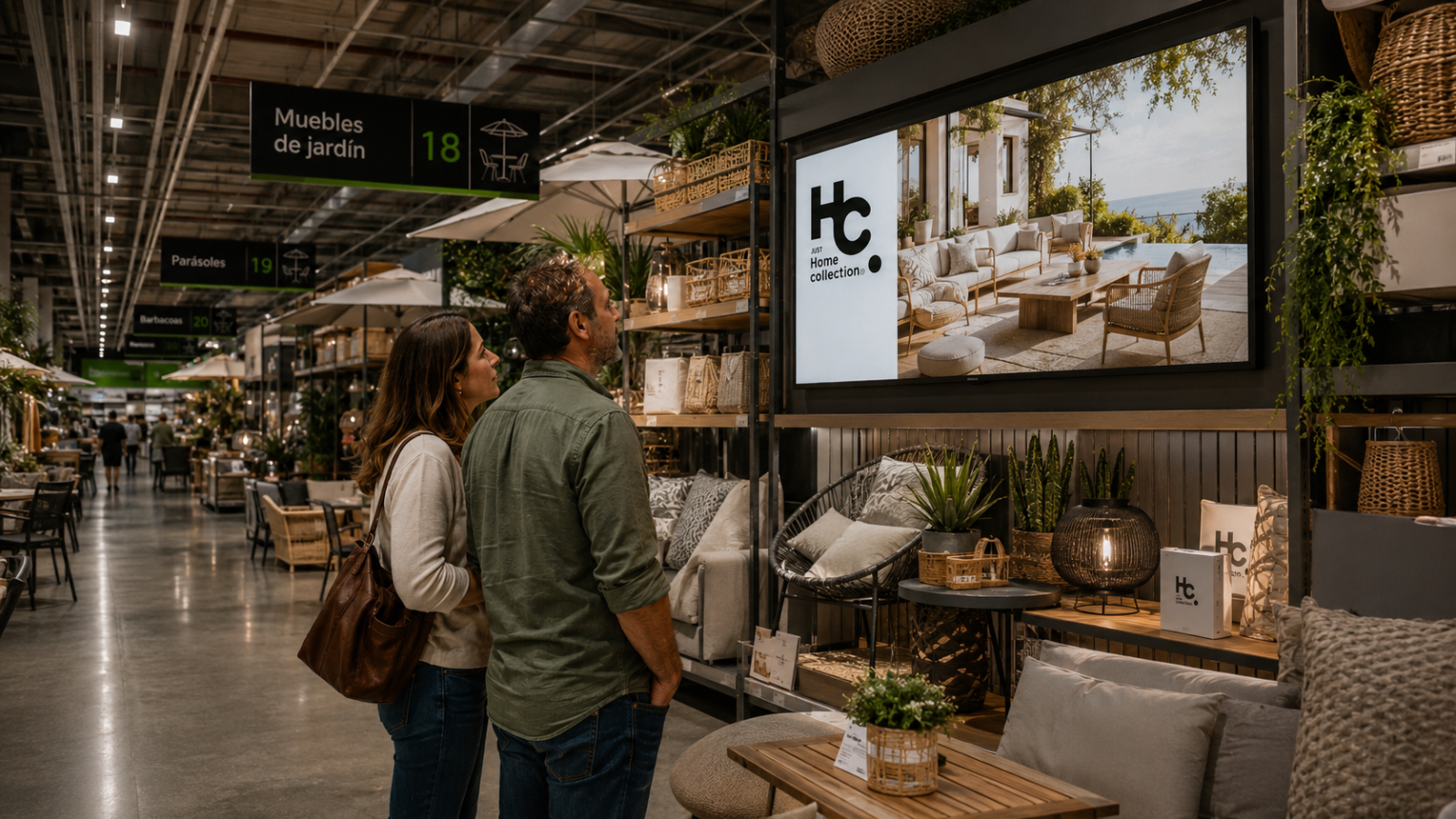 Pantalla digital de marca en tienda de home center